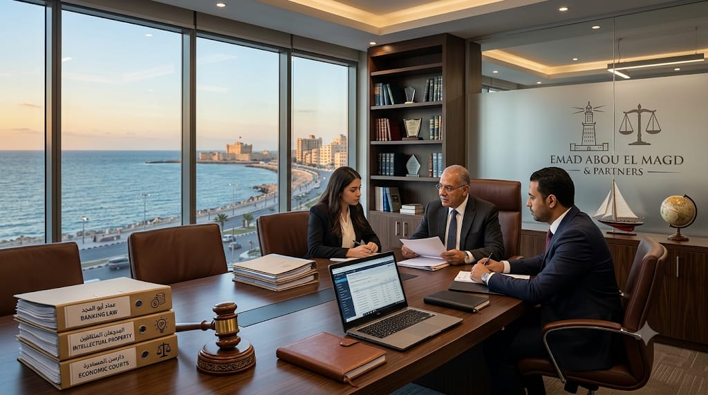 أفضل محامٍ في الإسكندرية لقضايا البنوك والملكية الفكرية | مكتب عماد أبو المجد
